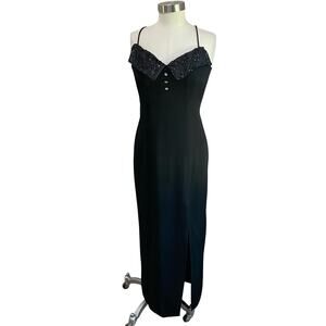 Vintage Y2K 90s Faviana Black Whimsigoth Maxi Dress Size 5/6